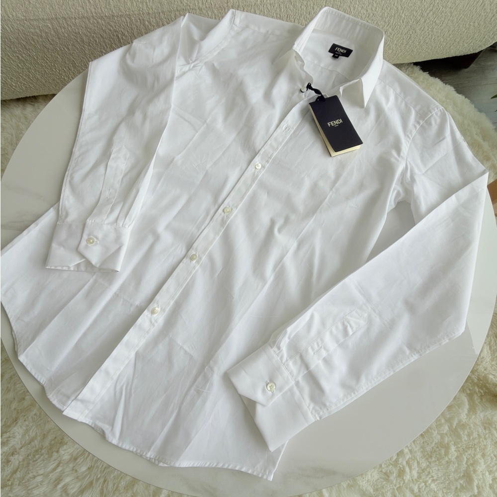 Fendi White Long-Sleeve Button-Up Dress Shirt